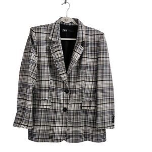 Zara Black and Grey Plaid Blazer